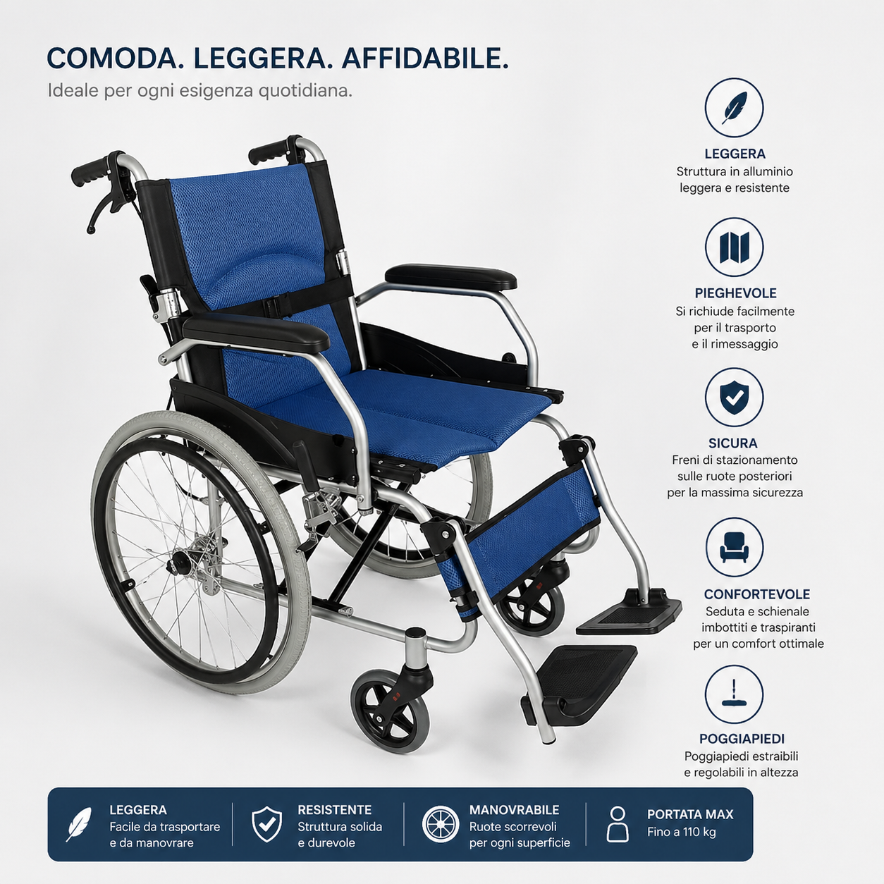 SEDIA A ROTELLE ALLUMINIO