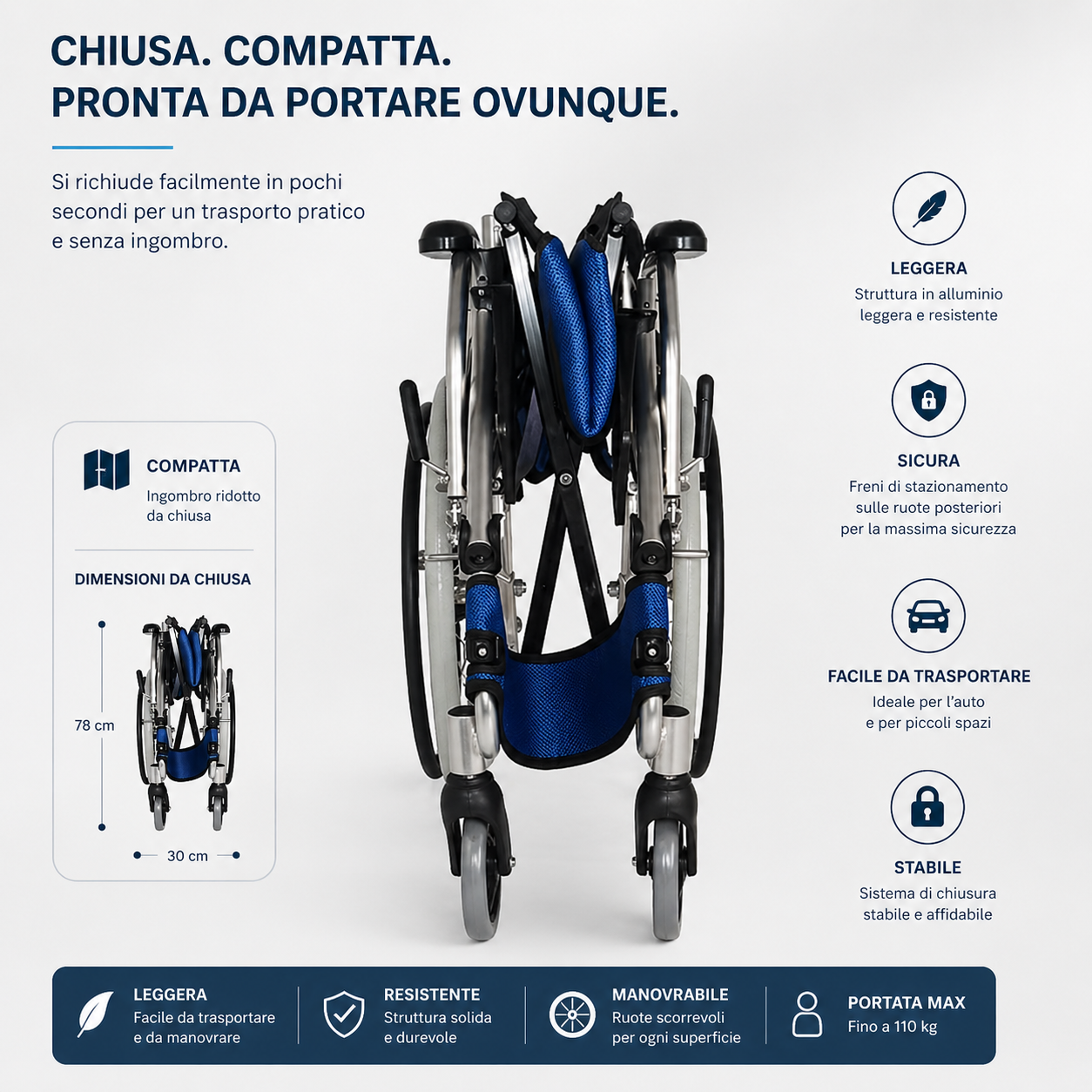 SEDIA A ROTELLE ALLUMINIO